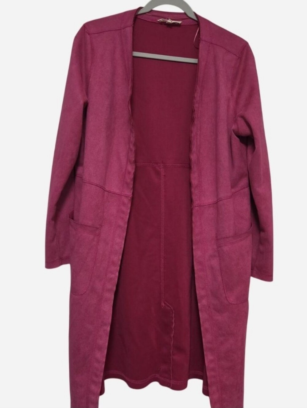Solitaire Raspberry Faux Suede Longline Duster Cardigan - L